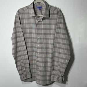 Apt 9 Shirt Men’s Sz XL 17-17.5 36/37 Gray Plaid Blue/White Trim Button Up Dress